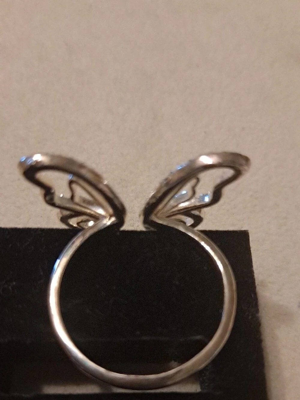 Silver Butterfly Open Band Ring with Clear Crystals